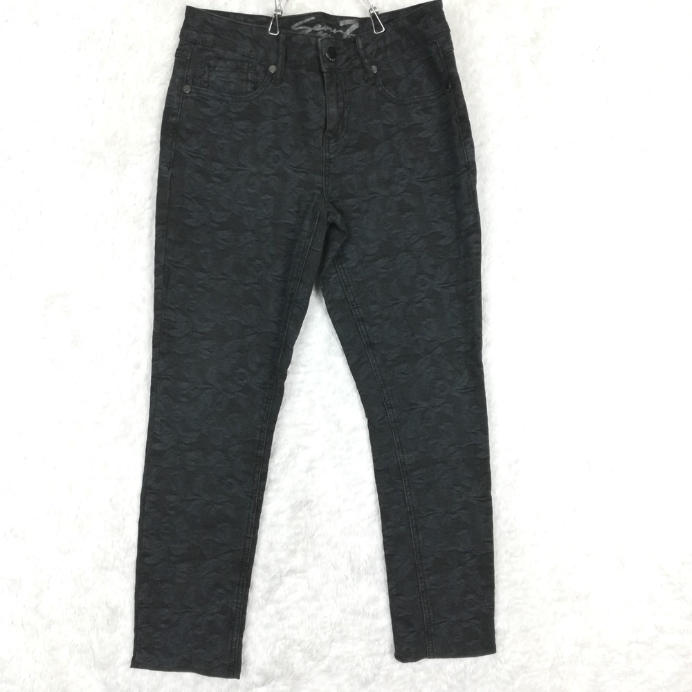 Seven7 Womens Jeans Skinny Crop Denim Blue Black Embossed Floral Mid Rise 4